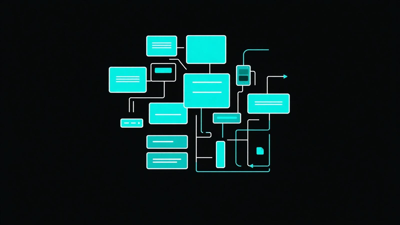 Modular software architecture diagram with connected code blocks
